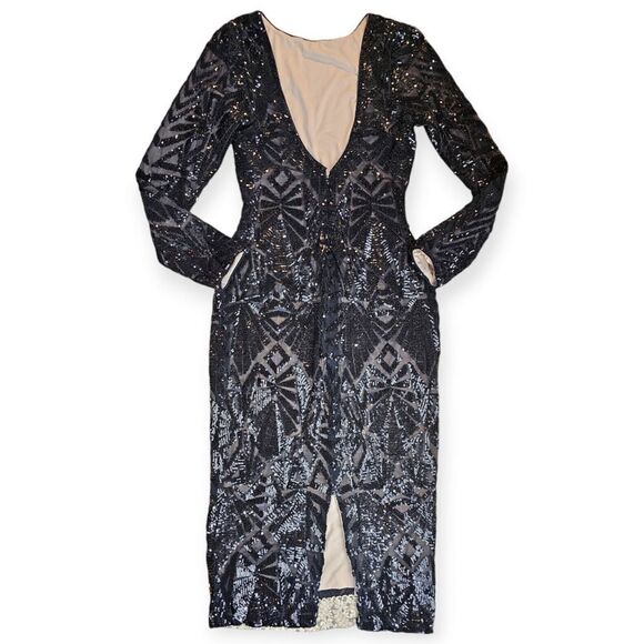 Dress the Population Emery Long Sleeve Black Sequin Cocktail Dress - Picture 10 of 16